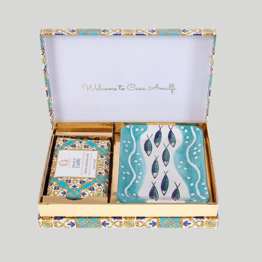 Capri Luxury Artisan Soap and Hand-Painted Plate Gift Box - THEHOUSEFUL