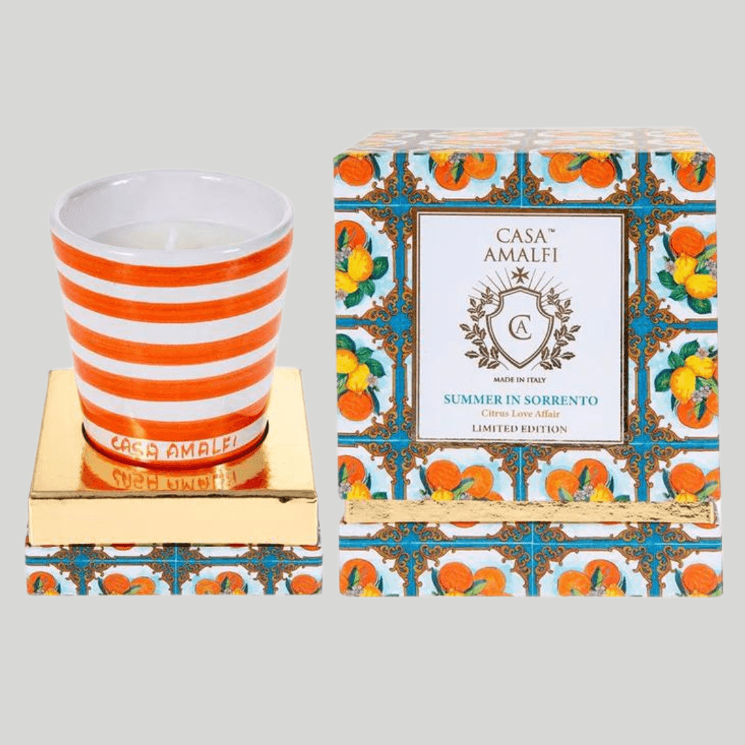 Summer in Sorrento Hand Painted Candle Orange - THEHOUSEFUL