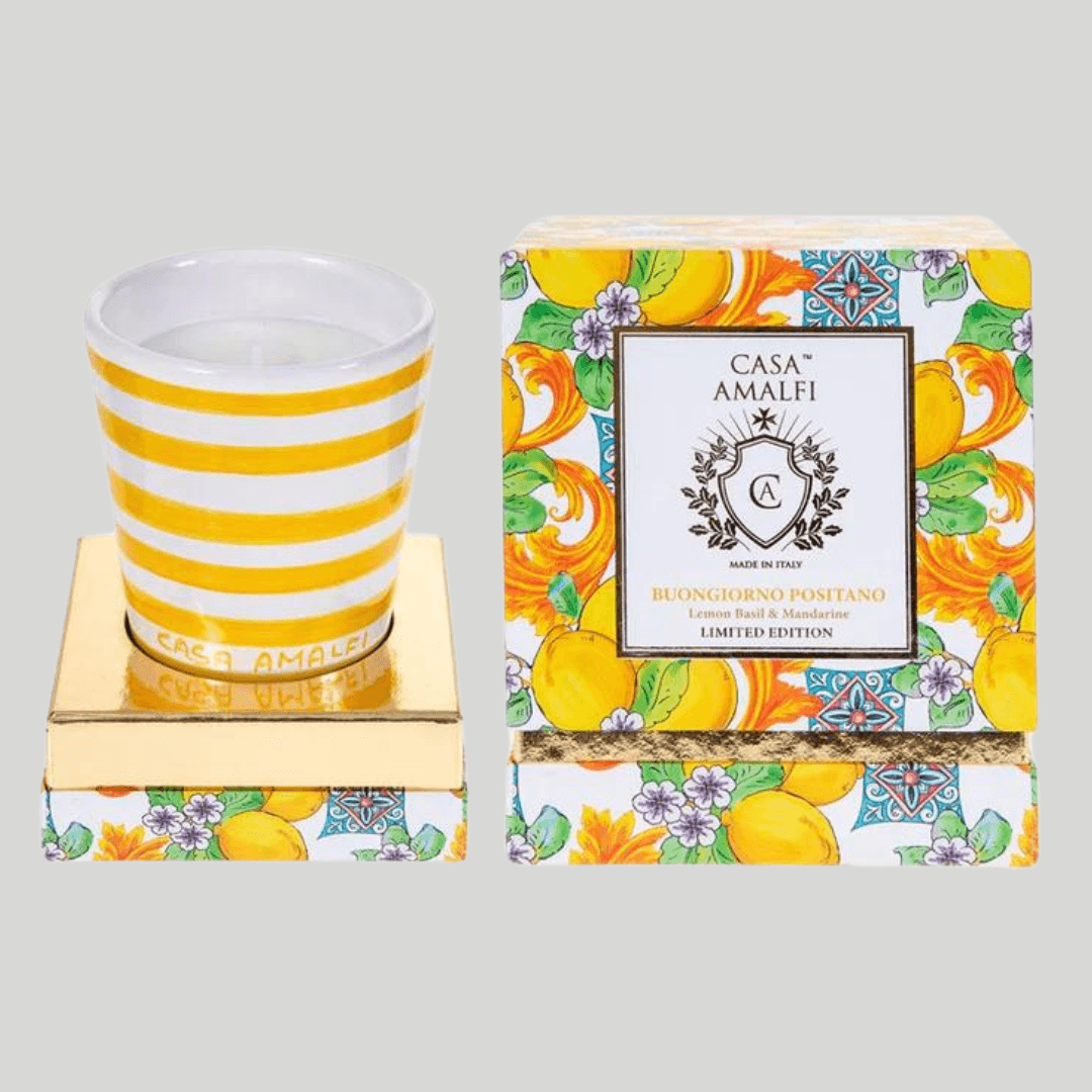 Buongiorno Positano Hand Painted Candle Yellow - THEHOUSEFUL