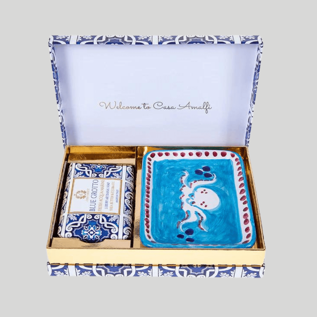 Blue Grotto Luxury Artisan Soap and Hand-Painted Plate Gift Box - THEHOUSEFUL