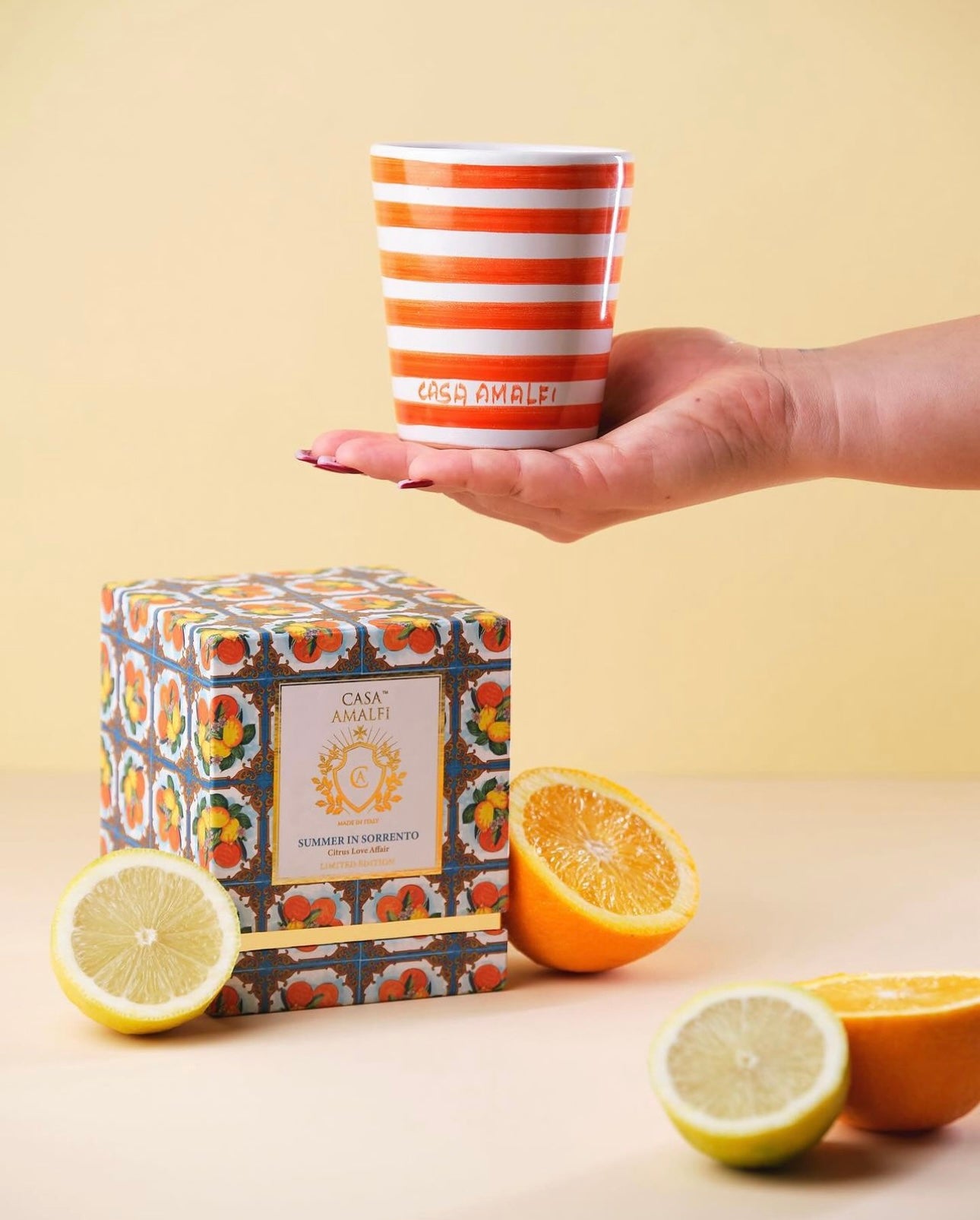 Summer in Sorrento Hand Painted Candle Orange