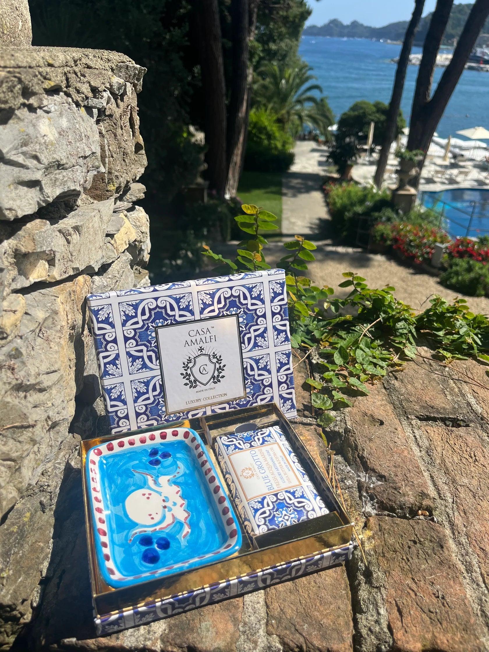 Blue Grotto Luxury Artisan Soap and Hand-Painted Plate Gift Box - THEHOUSEFUL