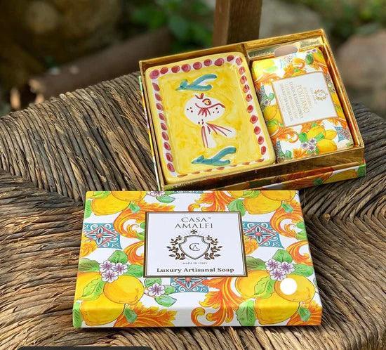 Positano Luxury Artisan Soap and Hand-Painted Plate Gift Box - THEHOUSEFUL