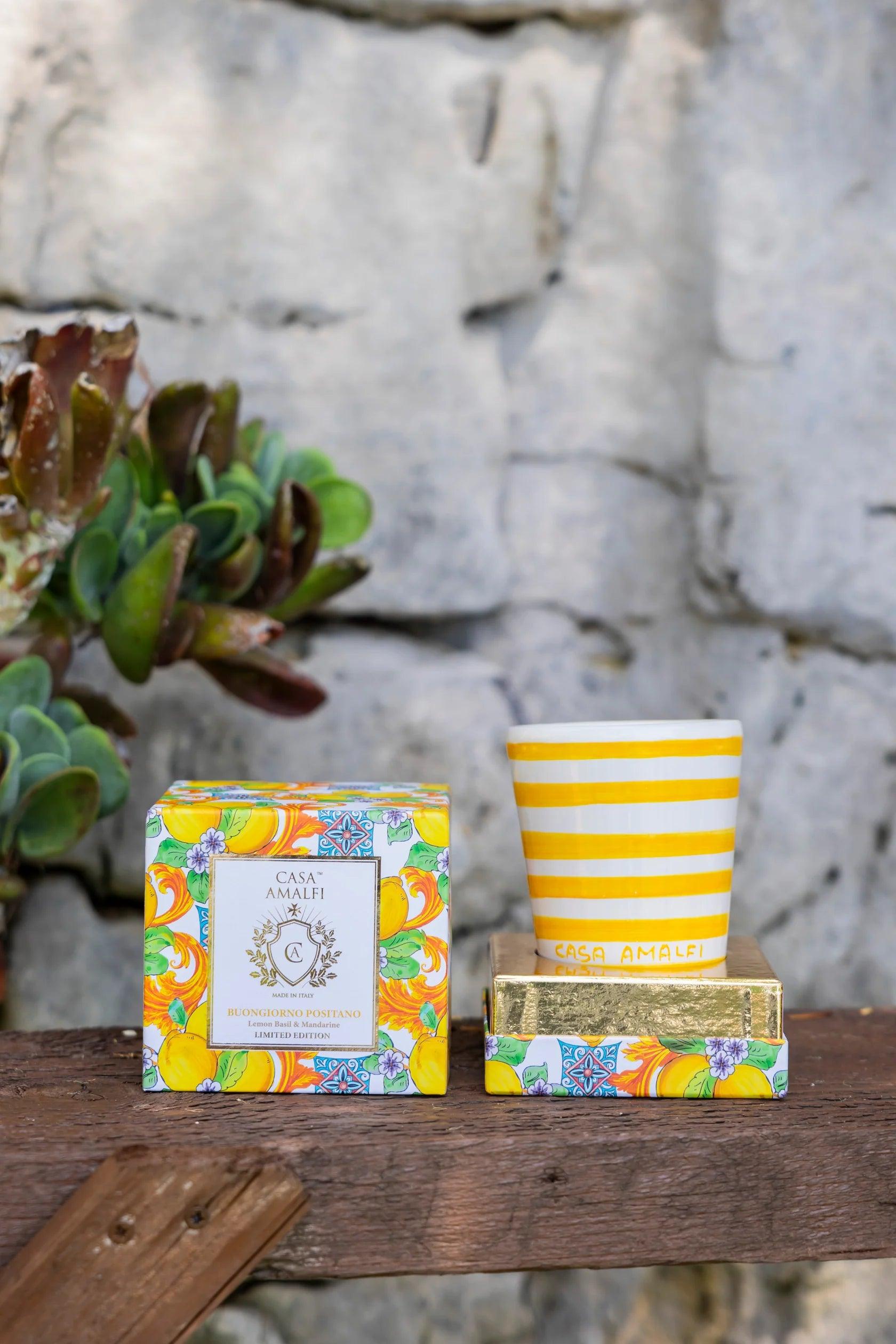 Buongiorno Positano Hand Painted Candle Yellow - THEHOUSEFUL