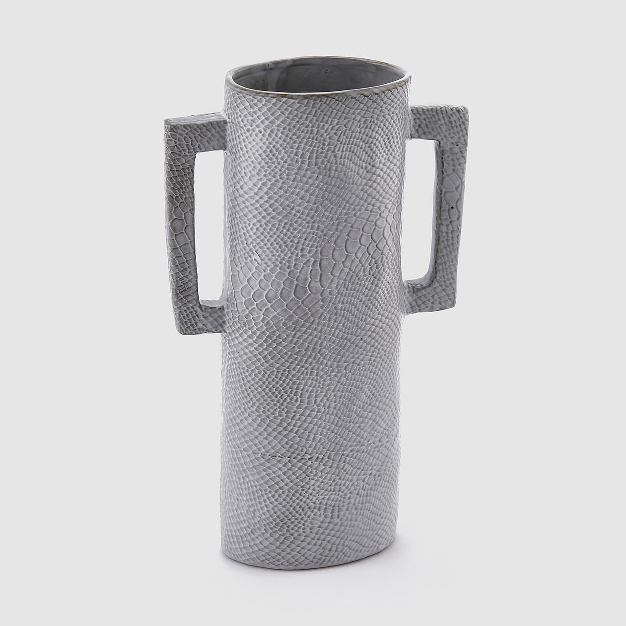 Grey Skin Ceramic Vase with Side Handles - THEHOUSEFUL