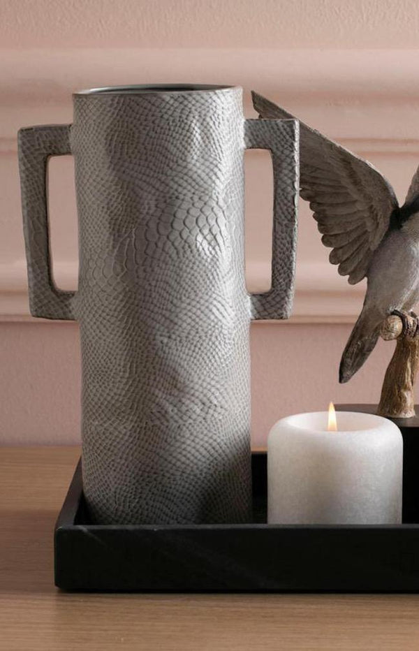 Grey Skin Ceramic Vase with Side Handles - THEHOUSEFUL